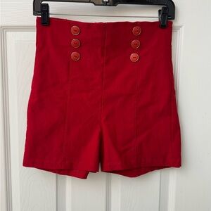 Red Women's High-Waisted Button Shorts